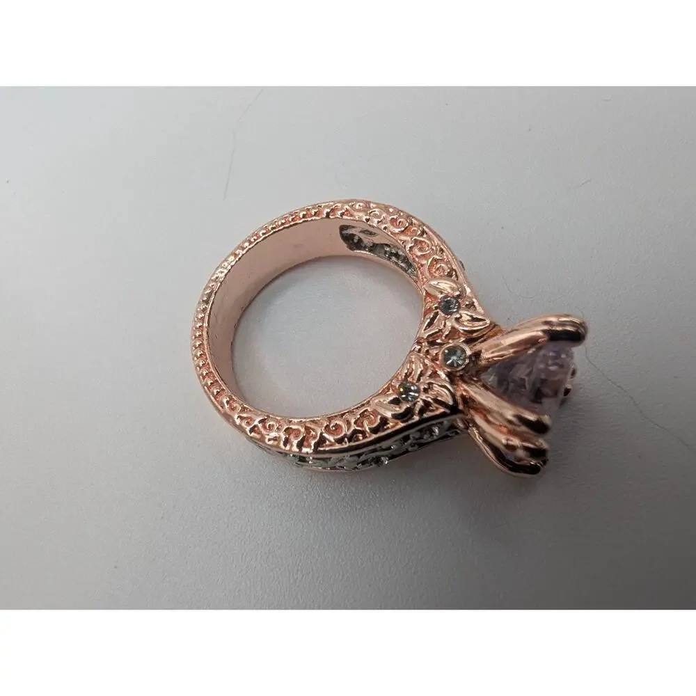 Fashion Rings Set of 3 Rose Gold Silver Tone Pink Stones Earth tones see pics